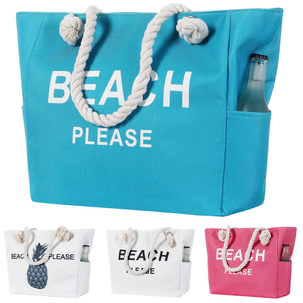 Women Large Canvas Beach Tote Bag with Inner Pockets , Waterproof Sandproof Handmade Tote Bags Zip Closure for Travel Vacation Gifts , Summer Cruise Pool Essentials Shoulder Crossbody Handbag