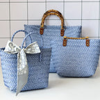 Bamboo Handle Crochet Tote Bag