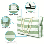 Striped Waterproof Beach Tote Bag