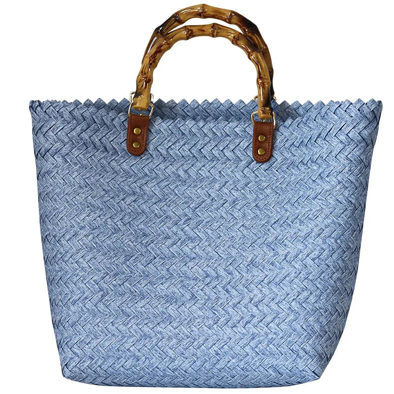 Bamboo Handle Crochet Tote Bag