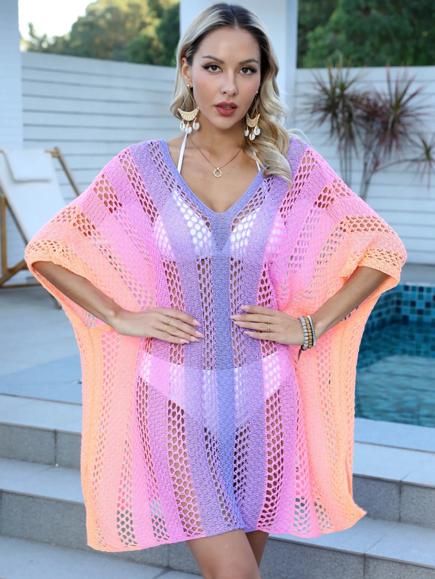 Rainbow Gradient Crochet Beach Cover Up