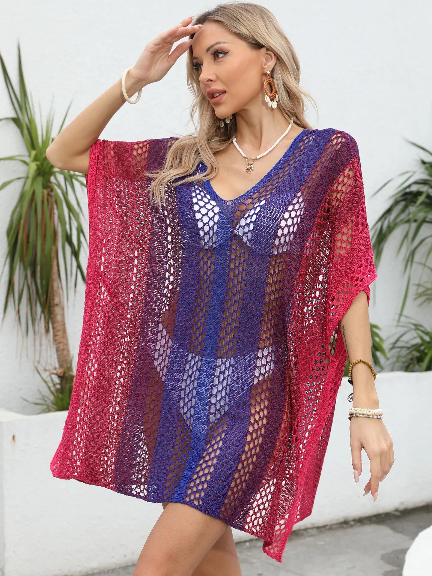Rainbow Gradient Crochet Beach Cover Up